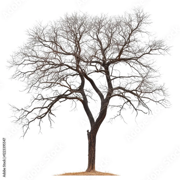Obraz Leafless tree stands tall against a white background in a minimalist winter setting, Image a leafless tree in white background file on white background