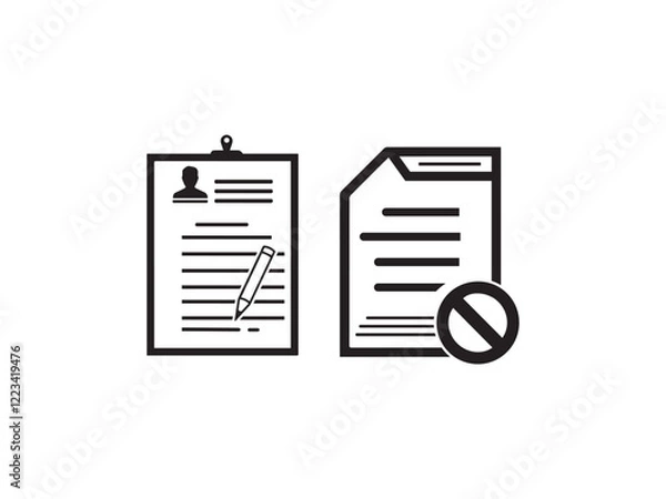 Obraz set of paper document and clipboard icon thin line style. quality control, Checkmark business concept. clipboard document page with check mark, pencil icon. vector illustration.