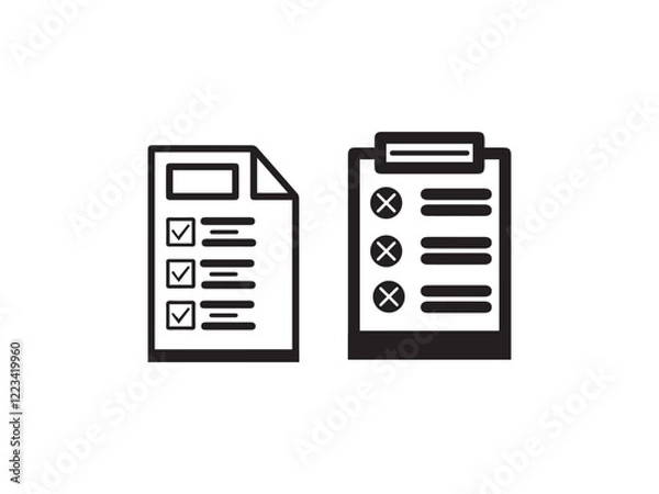 Obraz set of paper document and clipboard icon thin line style. quality control, Checkmark business concept. clipboard document page with check mark, pencil icon. vector illustration.