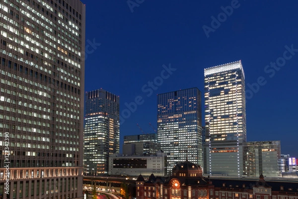 Fototapeta ビジネス街の夜景　東京