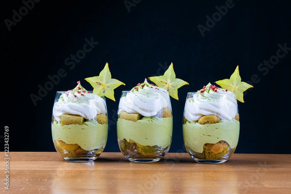 Obraz matcha tiramisu in a glass, light festive dessert