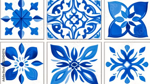 Obraz Traditional portuguese azulejo tiles showing intricate blue and white floral patterns