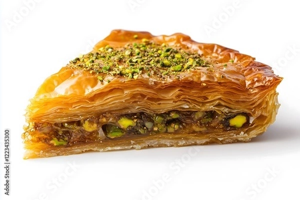 Obraz A large slice of delicious baklava isolated on a white background