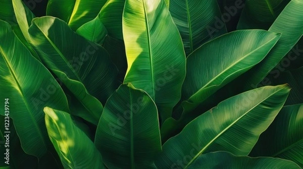 Fototapeta Lush Green Tropical Plant Leaves Background