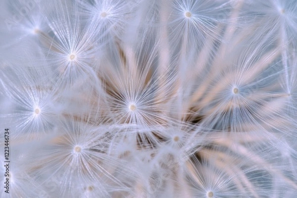 Fototapeta Close-up of a dandelion seed head, showcasing delicate, white seeds and intricate detail.