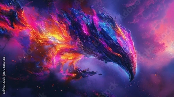 Fototapeta Abstract Flaming Bird Soaring Through Cosmic Nebula
