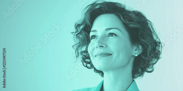 Obraz professional businesswoman in isolated blue background with arm crossed power pose, copy space background