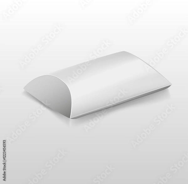 Fototapeta Blank empty vector white pillow box packaging mockup isolated on white background. 