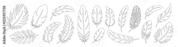 Fototapeta Feather silhouette set vector illustration. Elegant, tenderness, lightness symbol