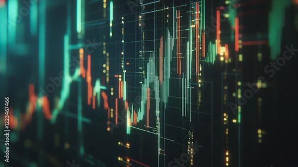 Fototapeta Abstract black background with Colorful charts and graphs with statistics to innovative analyze business potential and forecast future development of companies growth.