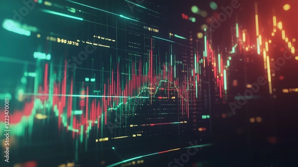 Fototapeta Abstract black background with Colorful charts and graphs with statistics to innovative analyze business potential and forecast future development of companies growth.