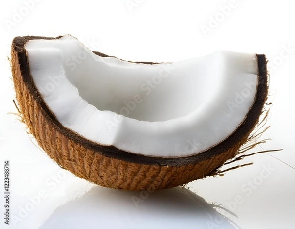 Fototapeta Slice of coconut isolated on white background. Fresh and tropical, perfect for food photography, recipes, or healthy eating themes. Clean, professional presentation for commercial use