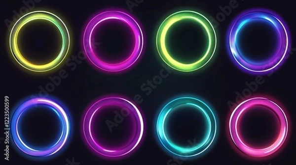Fototapeta Vibrant Neon Circles: A Collection of Glowing, Colorful Rings