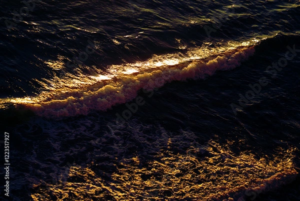 Obraz Photos of sea waves moving at sunset