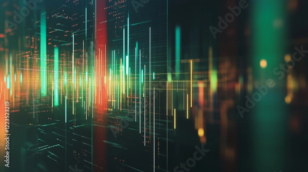 Fototapeta Abstract black background with Colorful charts and graphs with statistics to innovative analyze business potential and forecast future development of companies growth.