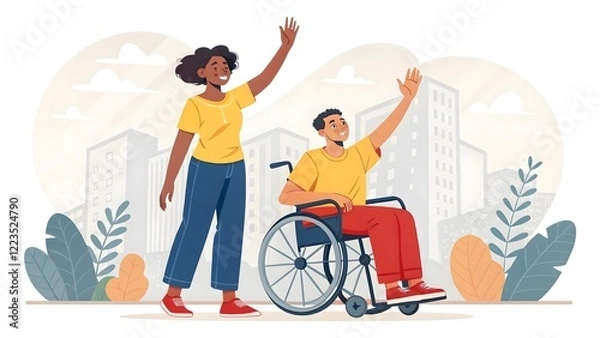Obraz Man in Wheelchair Helped Out of House
