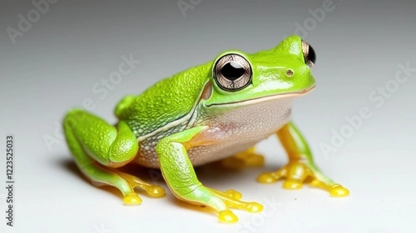Fototapeta Green tree frog portrait, studio shot, neutral background, amphibian wildlife