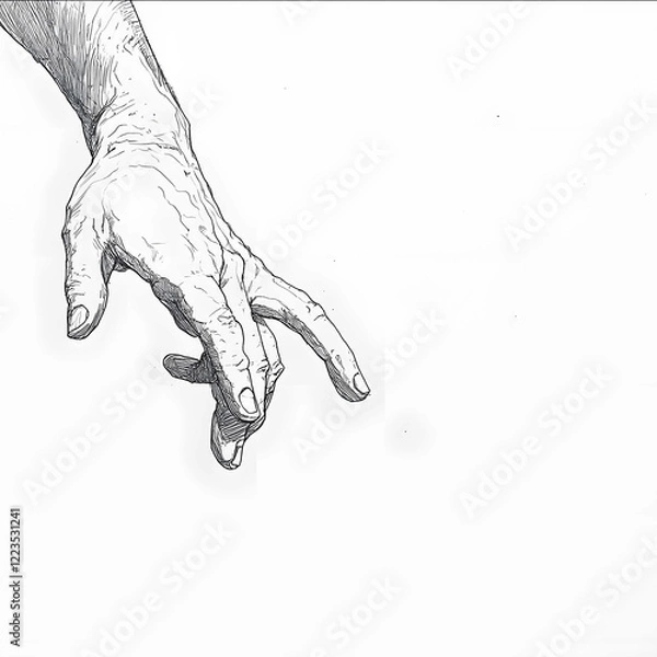 Obraz second and third fingers of hand walking across surface simple line drawing single line drawing outline drawing minimal detail thumb wrapped over 4th finger and pinki