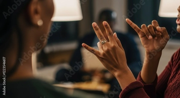 Fototapeta Close-up of people using sign language indoors