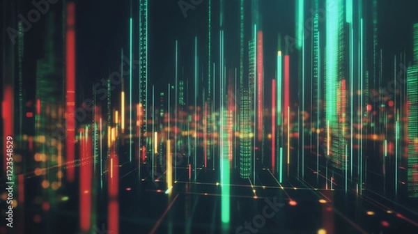 Fototapeta Abstract black background with Colorful charts and graphs with statistics to innovative analyze business potential and forecast future development of companies growth.