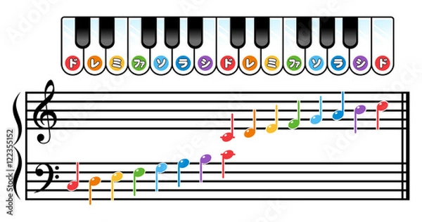 Fototapeta ドレミファソラシドの音階：ト音記号・ヘ音記号　こども用