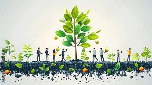 Fototapeta Businesses and Community Coming Together to Plant Trees for Environmental Sustainability, Promoting Green Initiatives, and Enhancing Local Ecosystems for a Better Future