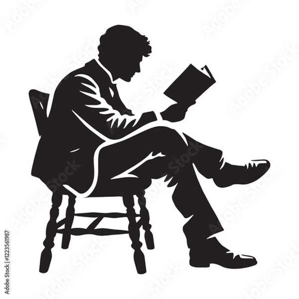 Obraz Person depicted reading in silhouette for branding - reading person silhouette - reading person vector - reading person illustration - reading silhouette - reading vector
