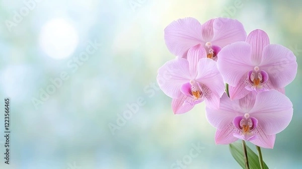 Fototapeta Pink orchids bloom, blurred background, nature beauty, website banner