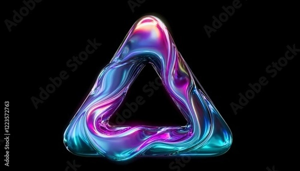 Fototapeta iridescent triangle shape - isolated on black background - glowing neon sign