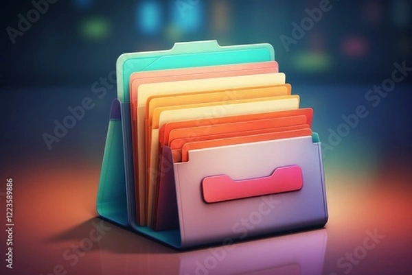 Obraz Multicolored file folders arranged neatly in a desktop organizer, symbolizing efficient document management and organization