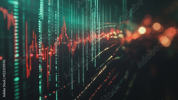 Fototapeta Abstract black background with Colorful charts and graphs with statistics to innovative analyze business potential and forecast future development of companies growth.