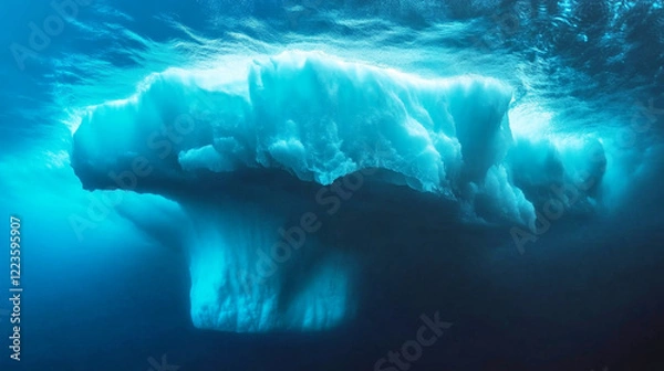 Fototapeta Underwater view of a massive iceberg revealing its hidden structure in crystal clear water