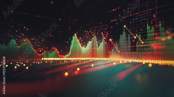 Fototapeta Abstract black background with Colorful charts and graphs with statistics to innovative analyze business potential and forecast future development of companies growth.