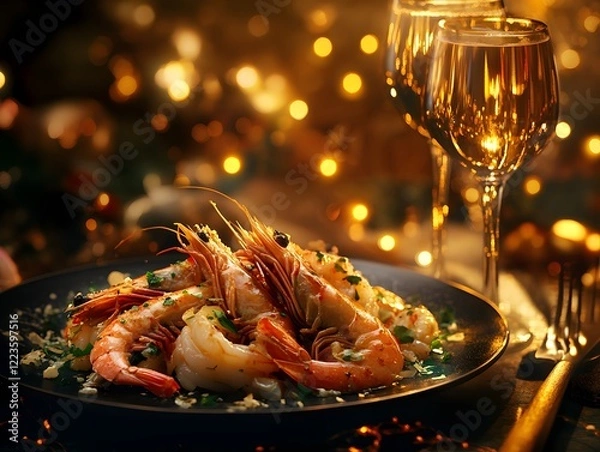 Obraz grilled shrimps with wine