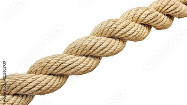 Fototapeta Close-Up View of Twisted Natural Fiber Rope Isolated on White Background
