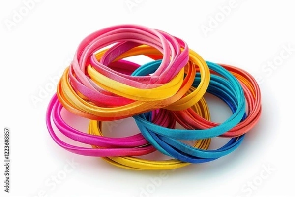 Fototapeta Colorful collection of elastic bands arranged creatively on a bright white surface, showcasing their vibrant hues and playful design isolated on transparent background