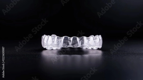 Obraz Clear teeth aligner on black background; dental care
