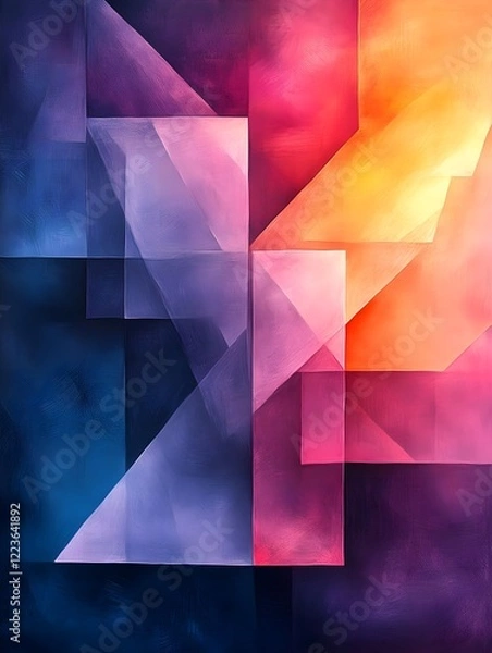 Fototapeta A design with transparent triangles stacked in varying sizes and pastel hues.