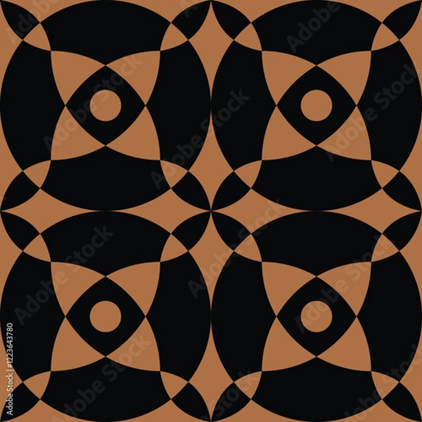Fototapeta Geometric seamless pattern, abstract oriental style vector. Geometry tiles design. Moroccan, Spanish and Portuguese simple black and brown azulejos ceramic design.