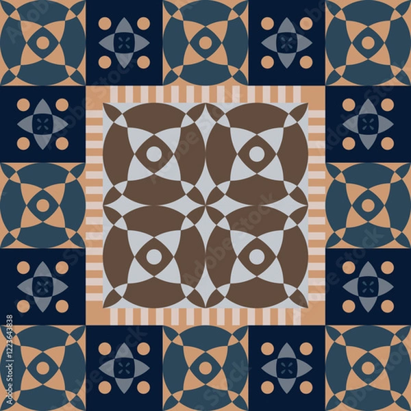 Fototapeta Geometric seamless pattern, abstract oriental style vector. Geometry floor tiles design. Moroccan, Spanish and Portuguese azulejos ceramic design.