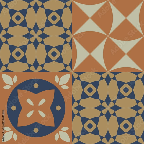 Fototapeta Geometric seamless pattern, abstract patchwork oriental style vector. Geometry floor tiles design. Moroccan, Spanish and Portuguese azulejos ceramic design.