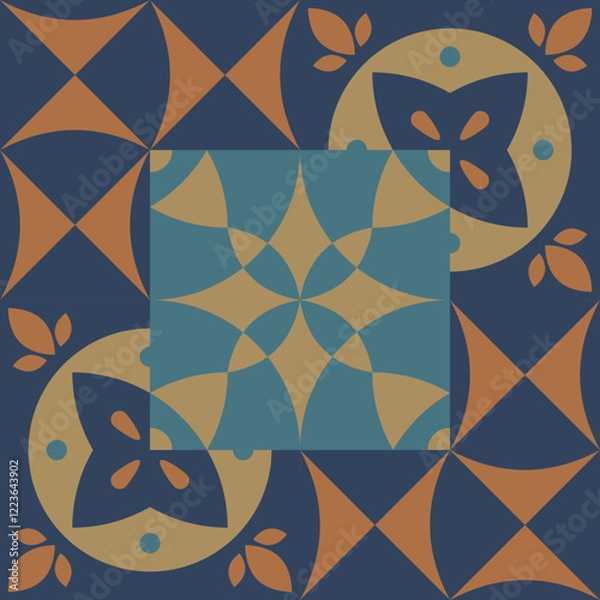 Fototapeta Geometric seamless pattern, abstract patchwork oriental style vector. Geometry floor tiles design. Moroccan, Spanish and Portuguese azulejos ceramic design.