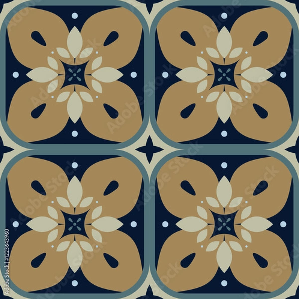 Fototapeta Geometric seamless pattern, abstract oriental style vector. Geometry floor tiles design. Moroccan, Spanish and Portuguese azulejos ceramic design.