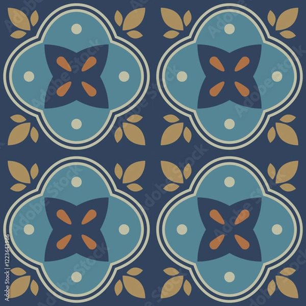 Fototapeta Geometric seamless pattern, abstract oriental style vector. Geometry floor tiles design. Moroccan, Spanish and Portuguese azulejos ceramic design.