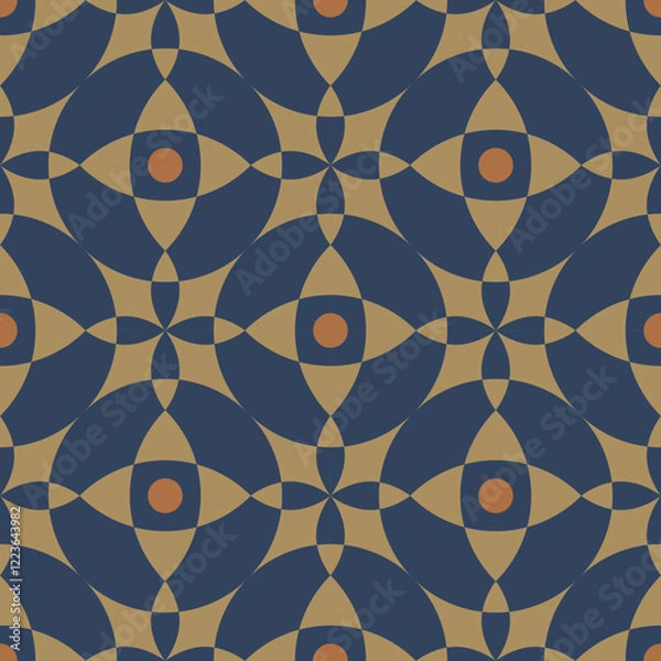 Fototapeta Geometric seamless pattern, abstract oriental style vector. Geometry floor tiles design. Moroccan, Spanish and Portuguese azulejos ceramic design.