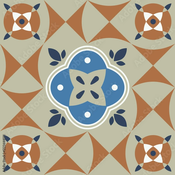 Fototapeta Geometric seamless pattern, abstract oriental style vector. Geometry tiles design. Moroccan, Spanish and Portuguese azulejos ceramic design.