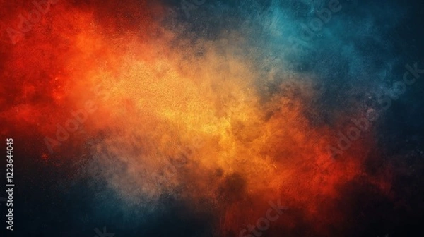 Fototapeta Fiery abstract cosmic texture with deep blue and orange gradient explosion