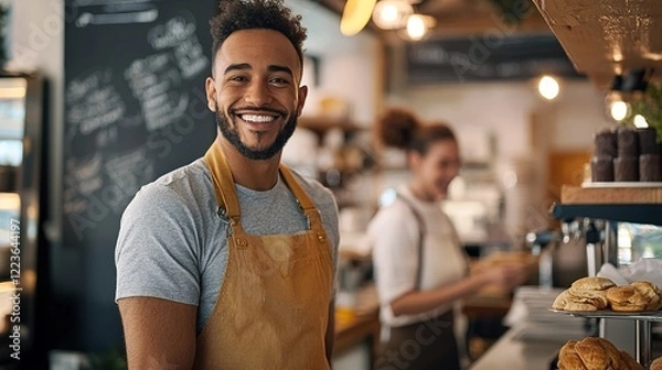 Fototapeta Celebrating small business pride an owner's journey in a lively urban community