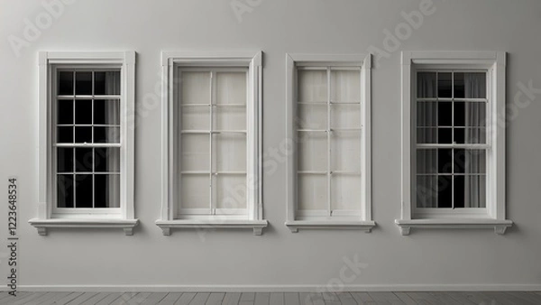 Fototapeta Three historic white window on the white wall. Generative AI 