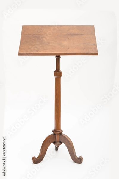 Fototapeta Vintage Wooden Lectern and Orchestra Stand with Adjustable Tilt-Top Surface Isolated on White Background